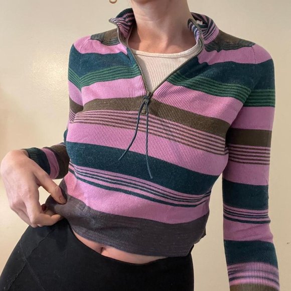 Free people rip tide purple stripe mock neck sweater - Picture 3 of 4